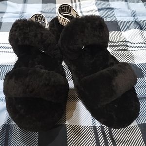 NEW without box Ugg black sandals slippers, with real lamb fur US 3,…